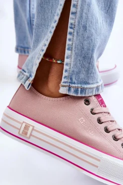 Damskie Big Star Shoes Damskie Materiałowe Trampki Na Platformie Big Star LL274181 Różowe