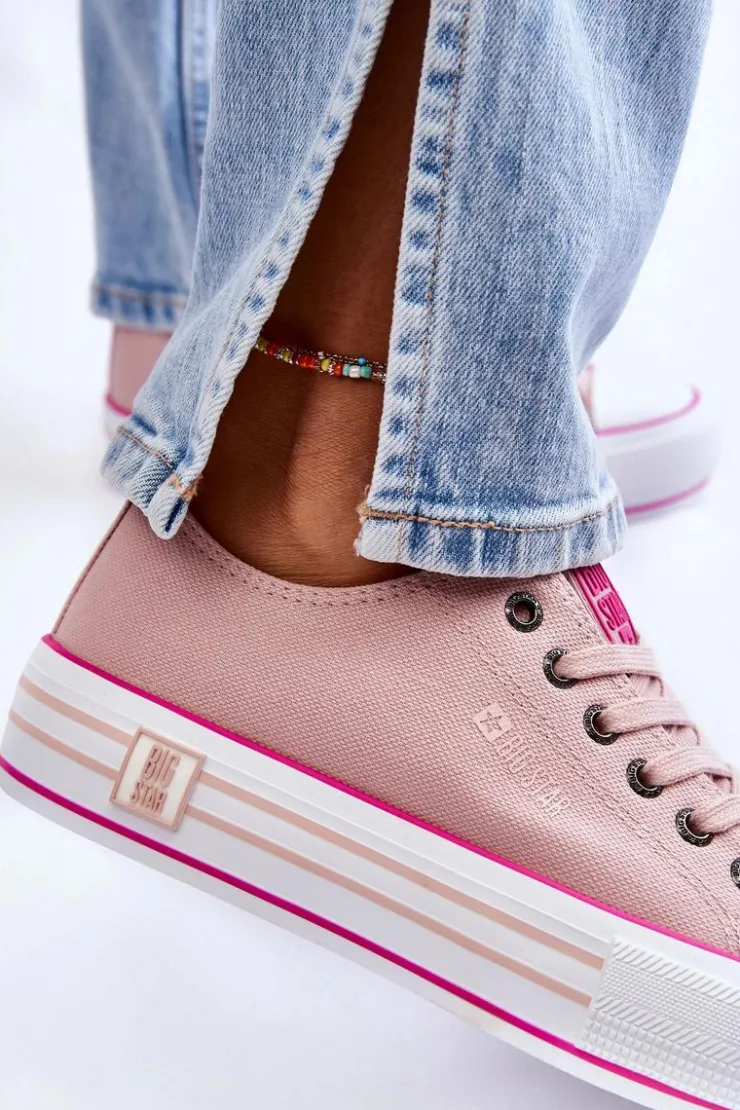 Damskie Big Star Shoes Damskie Materiałowe Trampki Na Platformie Big Star LL274181 Różowe
