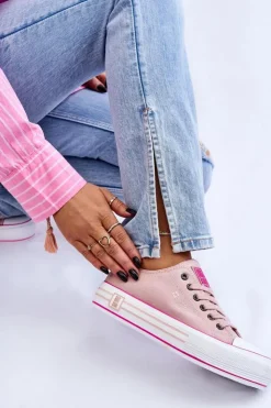 Damskie Big Star Shoes Damskie Materiałowe Trampki Na Platformie Big Star LL274181 Różowe