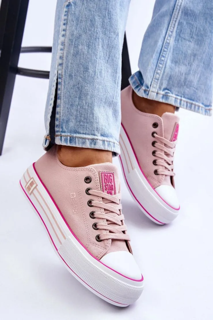 Damskie Big Star Shoes Damskie Materiałowe Trampki Na Platformie Big Star LL274181 Różowe