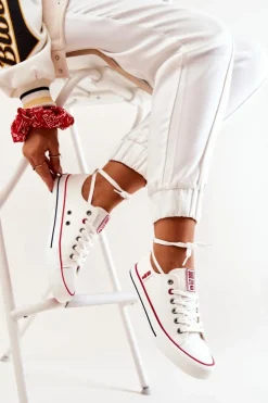 Damskie Big Star Shoes Damskie Materiałowe Trampki BIG STAR JJ274123 Białe