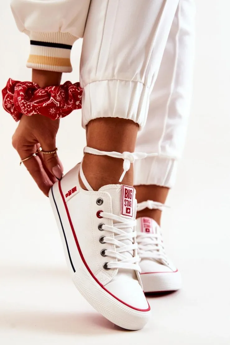 Damskie Big Star Shoes Damskie Materiałowe Trampki BIG STAR JJ274123 Białe