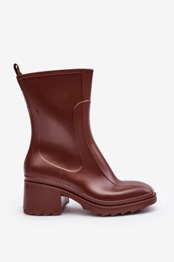 Boto Kalosze Damskie|Botki Na Obcasie*Damskie Matowe Kalosze Botki Na Obcasie Brązowe Bertaida