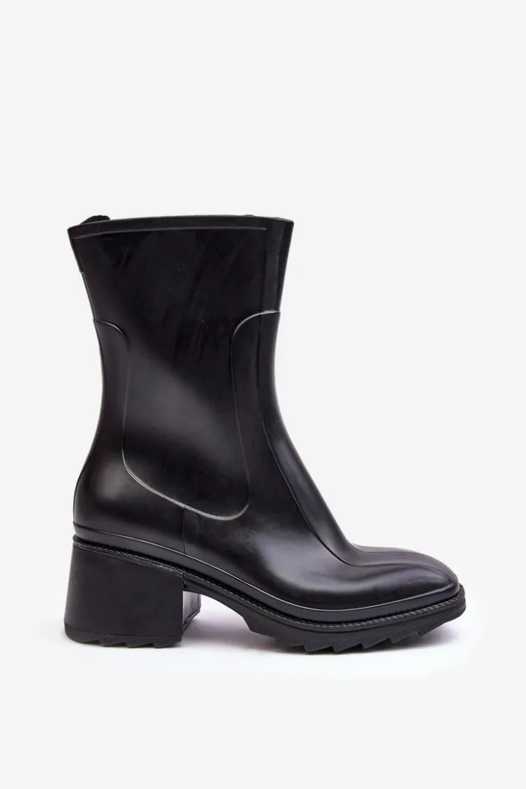 Discount Boto Damskie Matowe Kalosze Botki Na Obcasie Czarne Bertaida