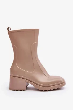 Damskie Boto Damskie Matowe Kalosze Botki Na Obcasie Beżowe Bertaida