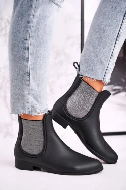 Boto Kalosze Damskie*Damskie Matowe Kalosze Czarno Srebrne Answear