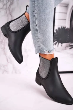 Boto Kalosze Damskie*Damskie Matowe Kalosze Czarno Srebrne Answear