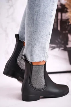 Boto Kalosze Damskie*Damskie Matowe Kalosze Czarno Srebrne Answear