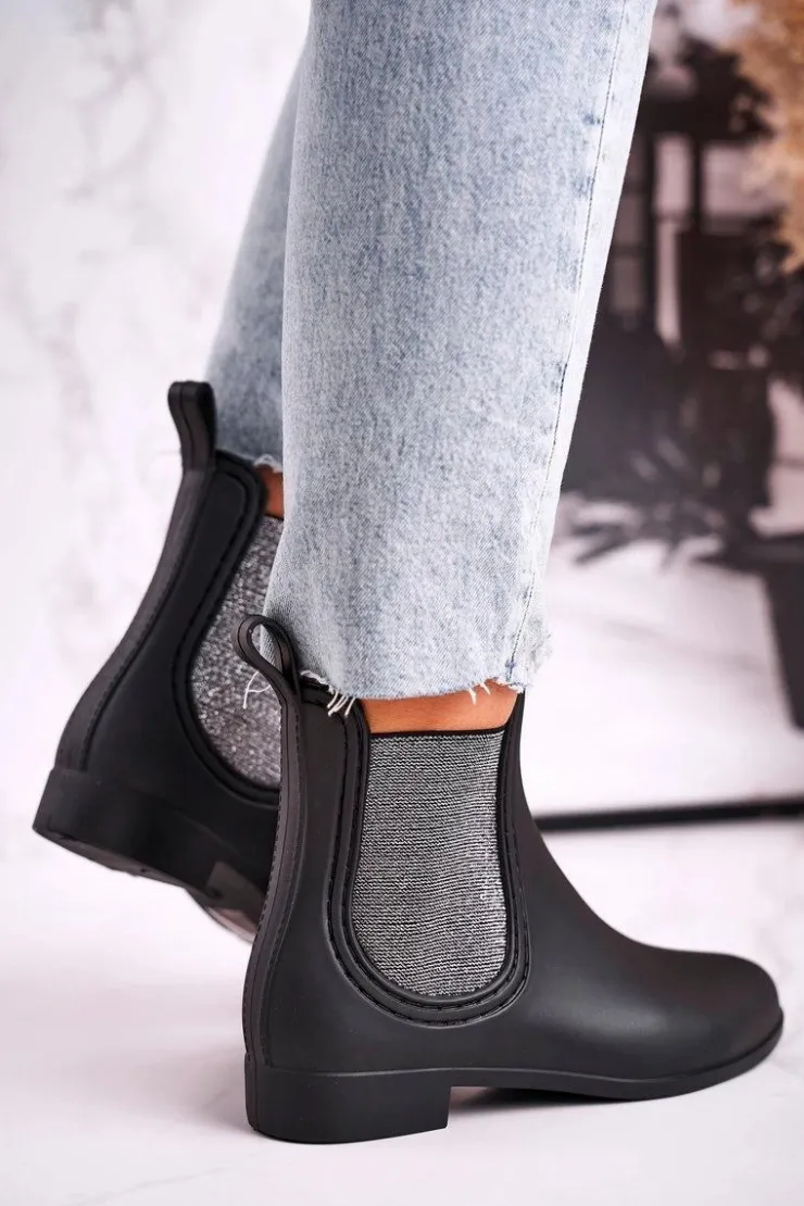 Boto Kalosze Damskie*Damskie Matowe Kalosze Czarno Srebrne Answear
