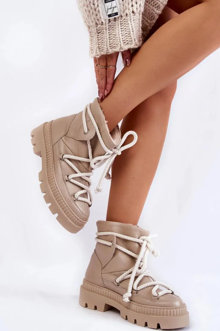 Boto Śniegowce Damskie|Damskie Trapery*Damskie Modne Botki Śniegowce Beżowe Kallen Beżowy