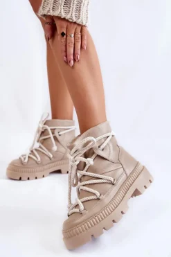 Boto Śniegowce Damskie|Damskie Trapery*Damskie Modne Botki Śniegowce Beżowe Kallen Beżowy