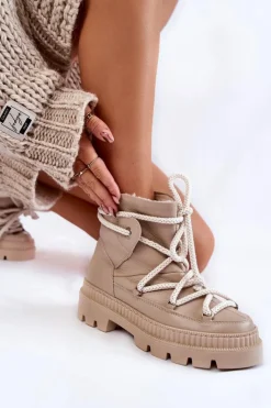 Boto Śniegowce Damskie|Damskie Trapery*Damskie Modne Botki Śniegowce Beżowe Kallen Beżowy