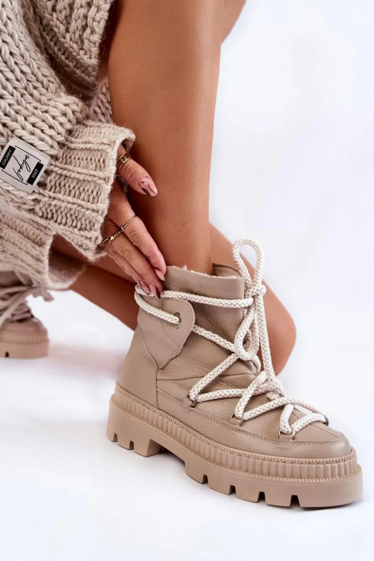 Boto Śniegowce Damskie|Damskie Trapery*Damskie Modne Botki Śniegowce Beżowe Kallen Beżowy