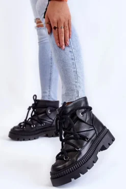 Sale Boto Damskie Modne Botki Śniegowce Czarne Kallen Czarny