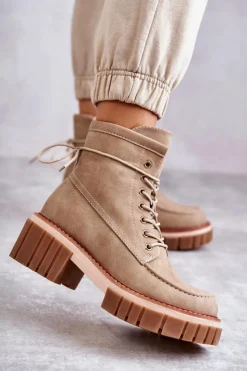 Sale Evento Damskie Modne Botki Ocieplane Beżowe Gerda