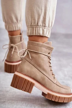 Sale Evento Damskie Modne Botki Ocieplane Beżowe Gerda
