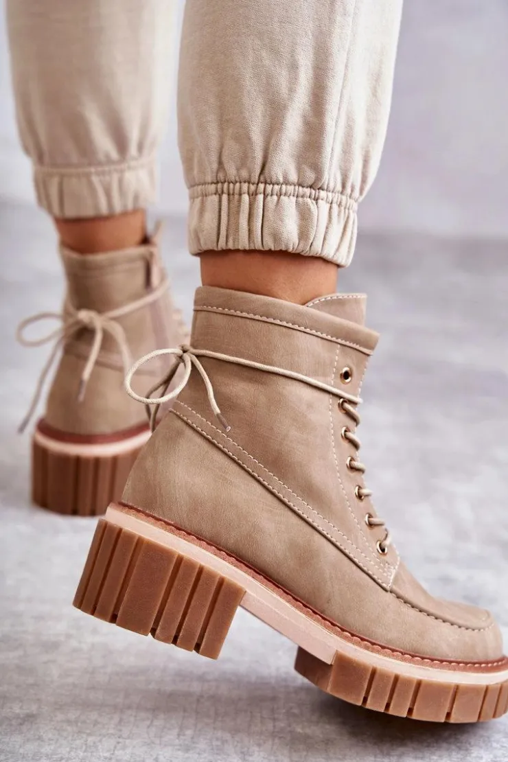 Sale Evento Damskie Modne Botki Ocieplane Beżowe Gerda