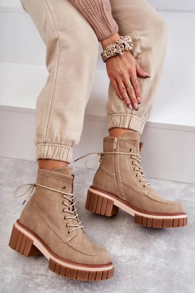 Sale Evento Damskie Modne Botki Ocieplane Beżowe Gerda