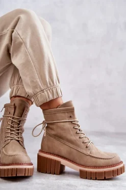 Sale Evento Damskie Modne Botki Ocieplane Beżowe Gerda