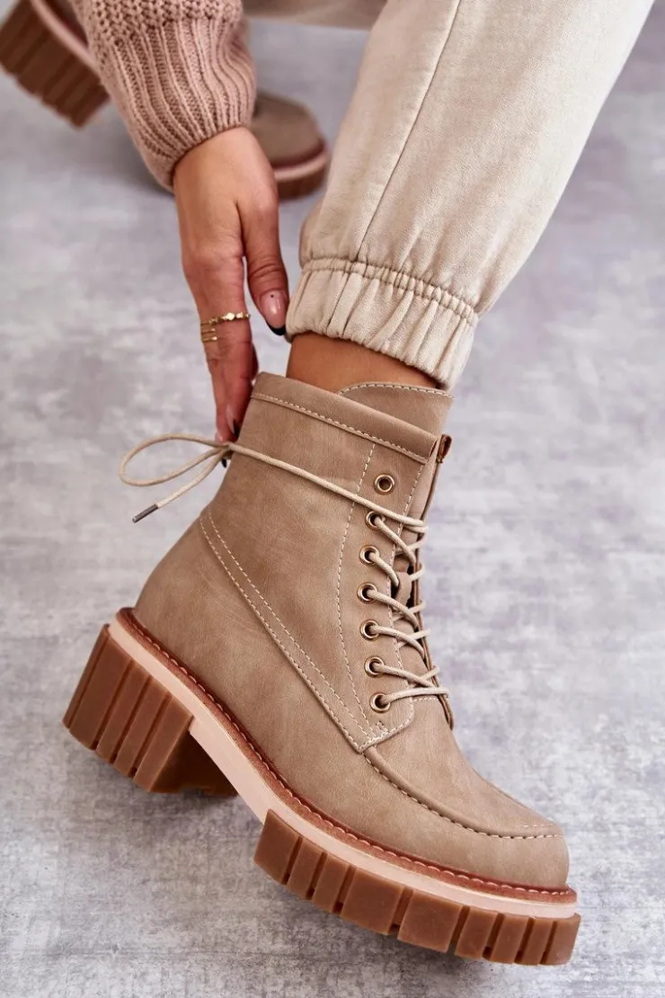 Sale Evento Damskie Modne Botki Ocieplane Beżowe Gerda