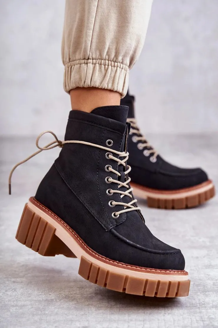 Evento Botki Sznurowane|Czarne Botki*Damskie Modne Botki Ocieplane Czarne Gerda