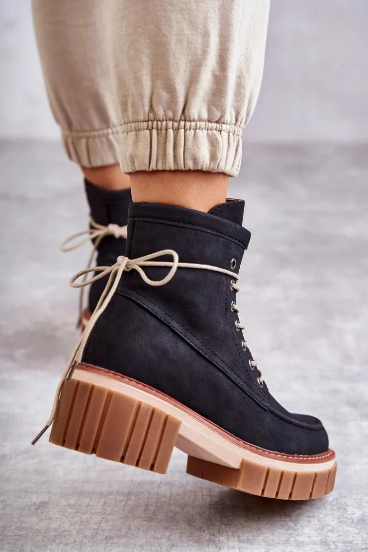 Evento Botki Sznurowane|Czarne Botki*Damskie Modne Botki Ocieplane Czarne Gerda