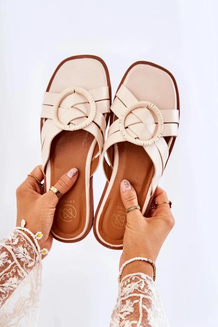 Boto Klapki Damskie Klasyczne*Damskie Modne Klapki Beżowe Sansa