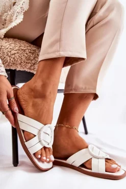 Boto Damskie Modne Klapki Białe Sansa