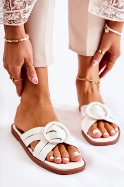 Boto Damskie Modne Klapki Białe Sansa