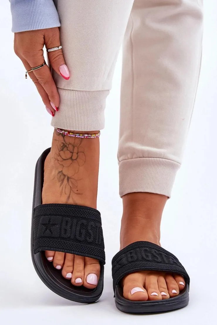 Big Star Shoes Klapki Damskie Big Star|Klapki Damskie Klasyczne*Damskie Modne Klapki Big Star LL274A158 Czarne