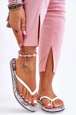 New Big Star Shoes Damskie Modne Klapki Japonki Big Star LL274818 Białe