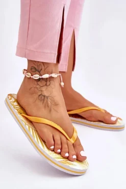 Outlet Big Star Shoes Damskie Modne Klapki Japonki Big Star LL274819 Żółte Żółty