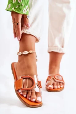 Outlet Boto Damskie Modne Klapki Pomarańczowe Marsala