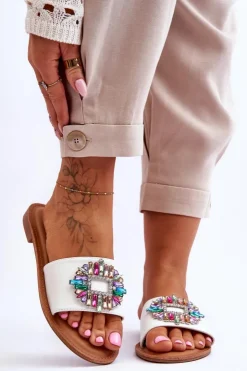 Damskie Boto Damskie Modne Klapki Z Ozdobą Białe Halsey