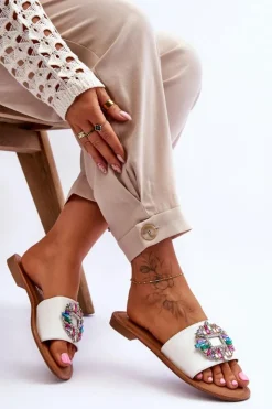 Damskie Boto Damskie Modne Klapki Z Ozdobą Białe Halsey