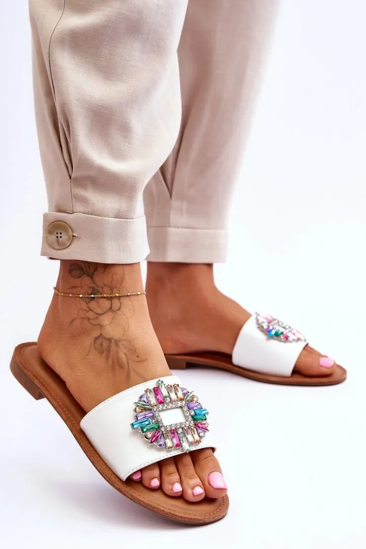 Damskie Boto Damskie Modne Klapki Z Ozdobą Białe Halsey