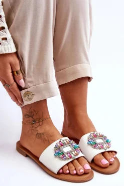 Damskie Boto Damskie Modne Klapki Z Ozdobą Białe Halsey