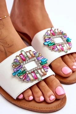 Damskie Boto Damskie Modne Klapki Z Ozdobą Białe Halsey