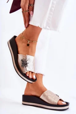 Buty damskie Vinceza Klapki Damskie Klasyczne*Damskie Modne Klapki Z Ozdobą Złote Holle