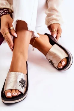 Buty damskie Vinceza Klapki Damskie Klasyczne*Damskie Modne Klapki Z Ozdobą Złote Holle