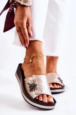 Buty damskie Vinceza Klapki Damskie Klasyczne*Damskie Modne Klapki Z Ozdobą Złote Holle