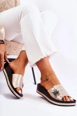 Buty damskie Vinceza Klapki Damskie Klasyczne*Damskie Modne Klapki Z Ozdobą Złote Holle