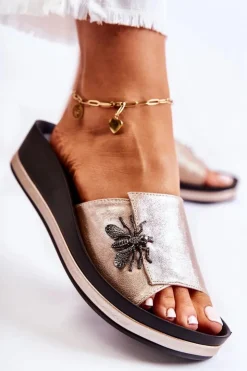 Buty damskie Vinceza Klapki Damskie Klasyczne*Damskie Modne Klapki Z Ozdobą Złote Holle