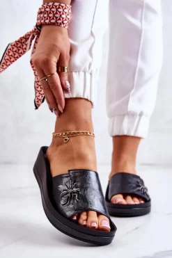 Buty damskie Vinceza Klapki Damskie Klasyczne*Damskie Modne Klapki Z Ozdobą Czarne Holle