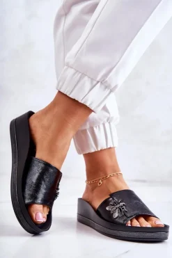 Buty damskie Vinceza Klapki Damskie Klasyczne*Damskie Modne Klapki Z Ozdobą Czarne Holle