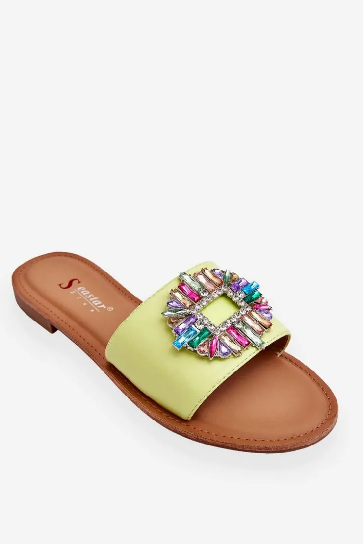 Online Boto Damskie Modne Klapki Z Ozdobą Zielone Halsey