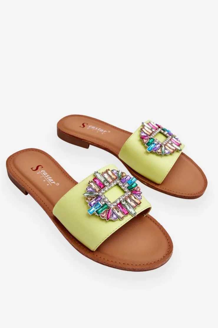 Online Boto Damskie Modne Klapki Z Ozdobą Zielone Halsey