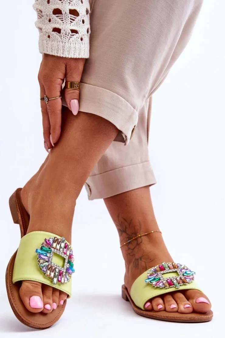 Online Boto Damskie Modne Klapki Z Ozdobą Zielone Halsey