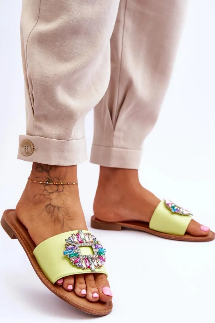 Online Boto Damskie Modne Klapki Z Ozdobą Zielone Halsey