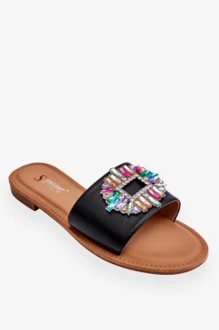 Boto Klapki Damskie Klasyczne*Damskie Modne Klapki Z Ozdobą Czarne Halsey